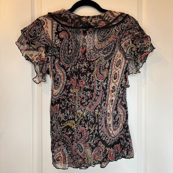 Sheer Paisley Ruffle Blouse Boho Tie-Front Top Size Medium - Picture 6 of 8